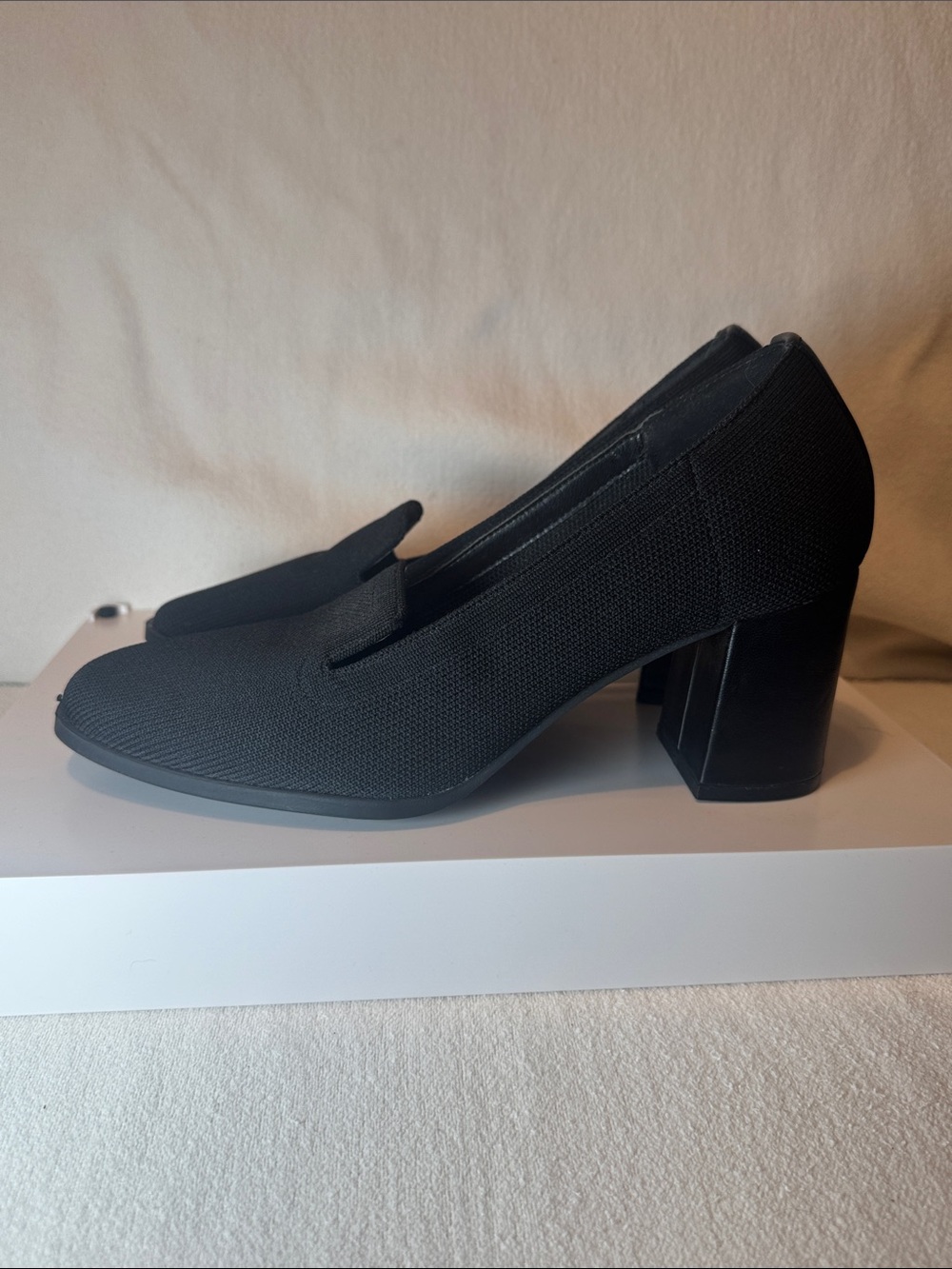 Adrienne Vittadini Black Women's Block Heel Loafer Pump